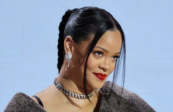 Rihanna Honors Her Son With "Mom" Ring at Super Bowl Press Conference