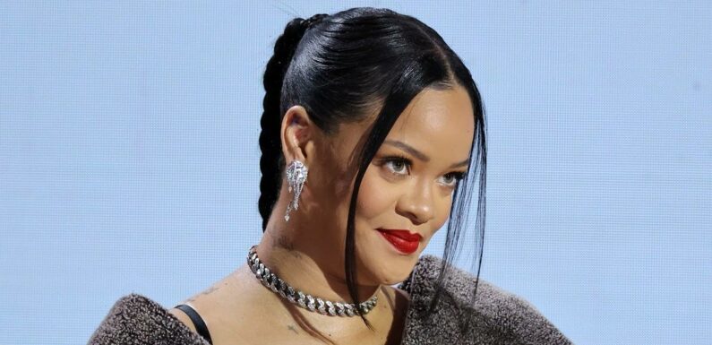 Rihanna Honors Her Son With "Mom" Ring at Super Bowl Press Conference