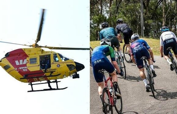 Six seriously injured as cycle road race ends in a MASSIVE crash