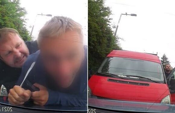 Van driver grabbed man in headlock and put plastic FORK to his neck