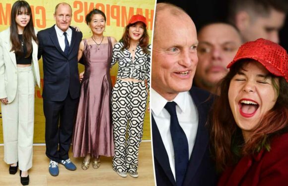 Woody Harrelson poses for rare red carpet photos with wife, daughters