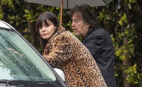 Al Pacino, 82, braves rain to visit ex-girlfriend Lucila Sola, 46