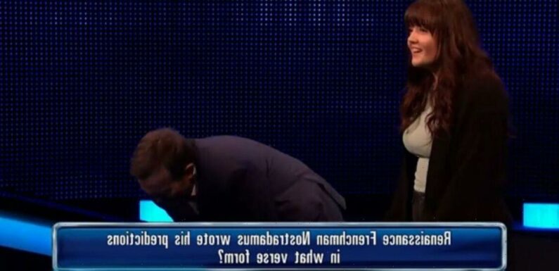 Bradley Walsh bends over in laughter as The Chase player makes error