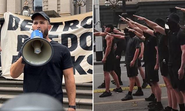 Confronting moment thugs throw Hitler salutes on busy Melbourne street