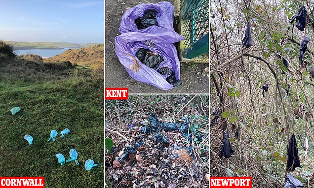 Dog owners hang poo bags from trees or leave in SAME spot on ground