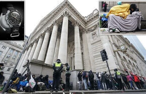 Fans camp overnight outside Swatch store in central London