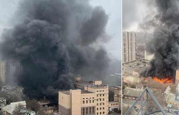 Huge fire at Russian FSB building in city 75 miles from Ukraine