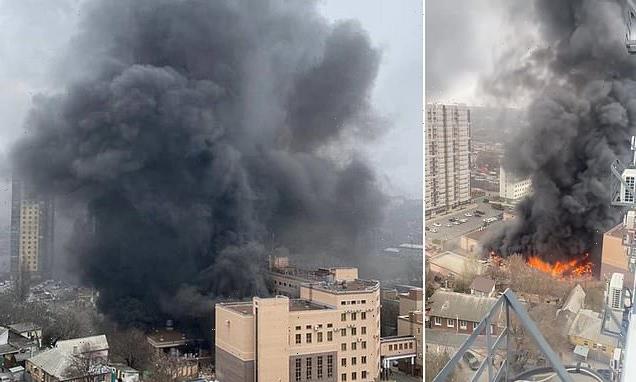 Huge fire at Russian FSB building in city 75 miles from Ukraine