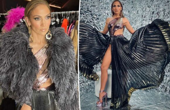 Jennifer Lopez bares her abs in slit-up-to-there gown at Revolve launch party