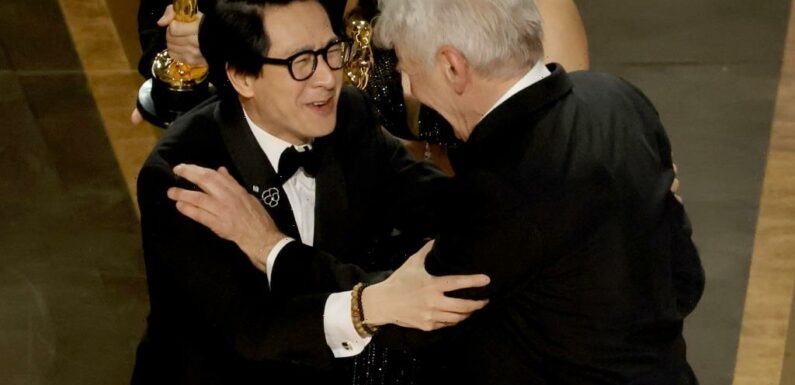 Ke Huy Quan and Harrison Ford Reunite at Oscars as Indiana Jones Actors Share Emotional Hug on Stage