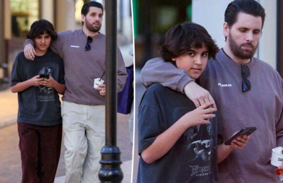 Mason Disick, 13, looks nearly as tall as dad Scott on afternoon outing