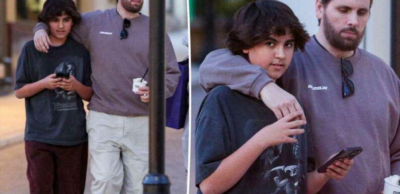 Mason Disick, 13, looks nearly as tall as dad Scott on afternoon outing