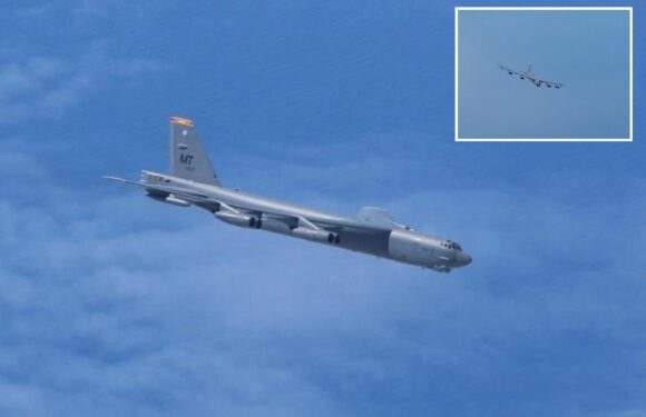 Moment Russian fighter jet intercepts two US nuke bombers near border DAYS after dramatic drone clash | The Sun