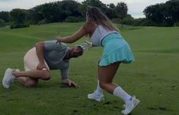 Mortified Playboy model hits bloke in manhood with golf ball for hole in one