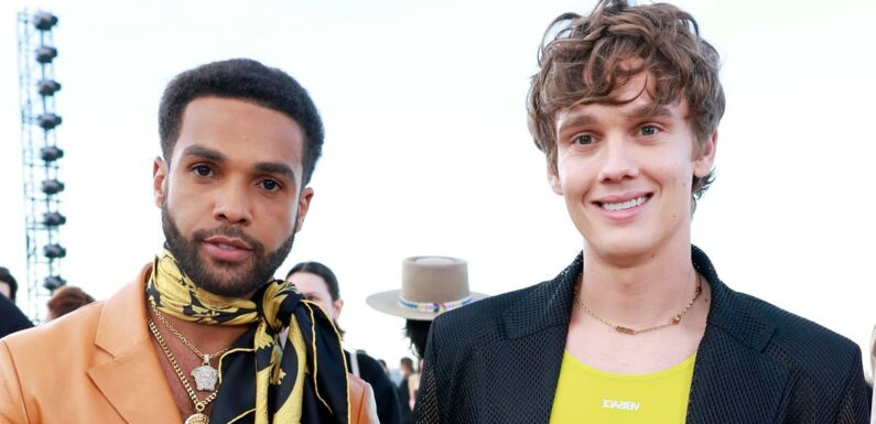 Netflix Stars Hunter Doohan & Lucien Laviscount Meet Up at Versace Fashion Show in LA