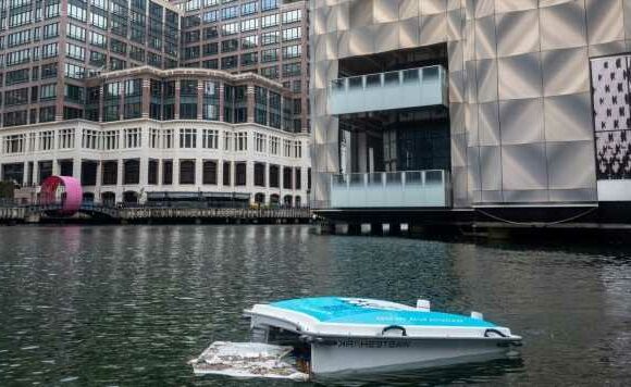 Plastic-eating robotic ‘shark’ deployed in London’s busy Canary Wharf