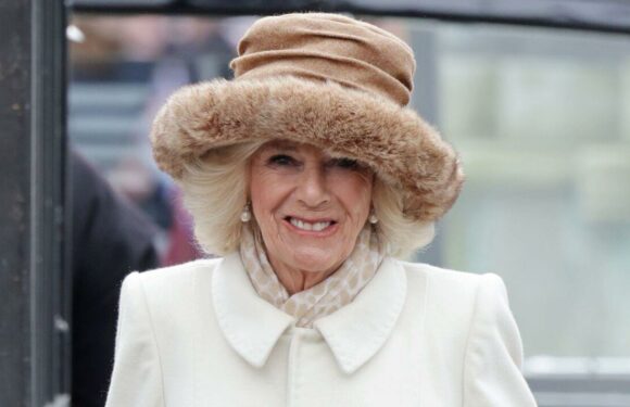 Queen Camilla is in Colchester wearing a Fiona Clare coat