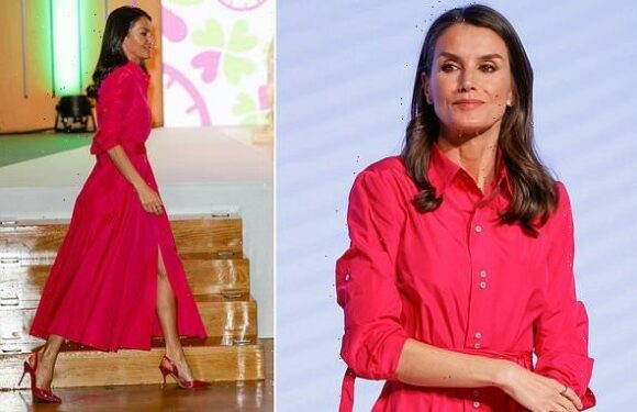 Queen Letizia of Spain wears bright pink £347 maxi dress