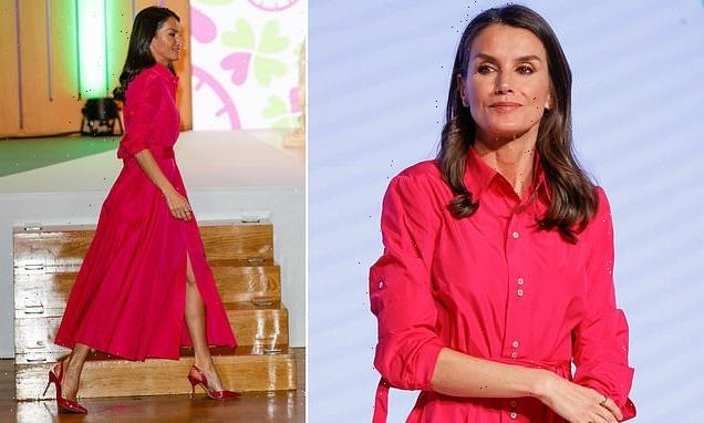 Queen Letizia of Spain wears bright pink £347 maxi dress