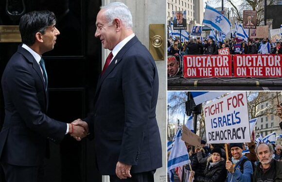 Rishi Sunak meets Netanyahu for talks in No10 amid protests