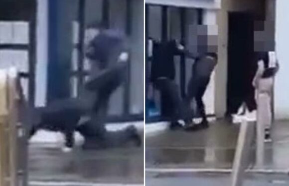 Shocking moment thugs beat up man in the street as second victim lays unconscious nearby | The Sun