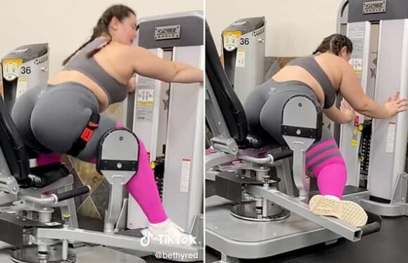 Woman is left red faced when the gym equipment broke