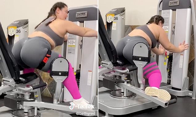 Woman is left red faced when the gym equipment broke