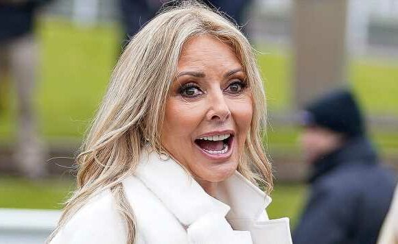 Carol Vorderman suffers wardrobe malfunction after jumpsuit shrunk