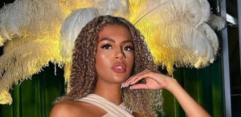 Love Island Zaras exposes underboob in daring gown as she puts on leggy display