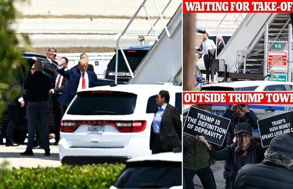 Trump LEAVES Mar-a-Lago bound for his jet to take him to Manhattan