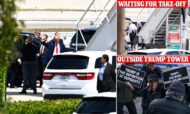 Trump LEAVES Mar-a-Lago bound for his jet to take him to Manhattan