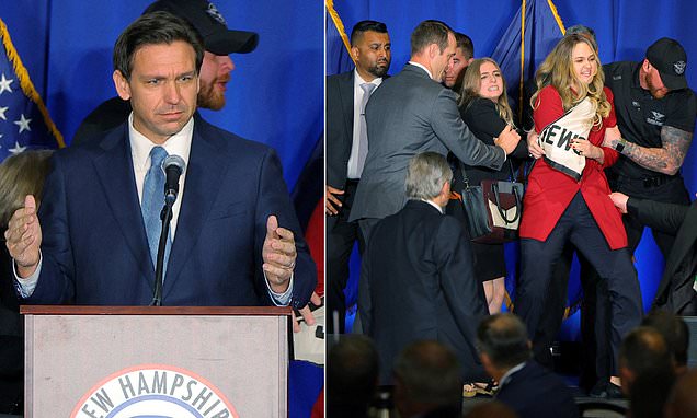 Two women rush stage to protest Ron DeSantis speech