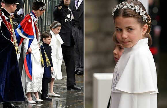 Charlotte and Kate Middleton wear matching dresses at Coronation
