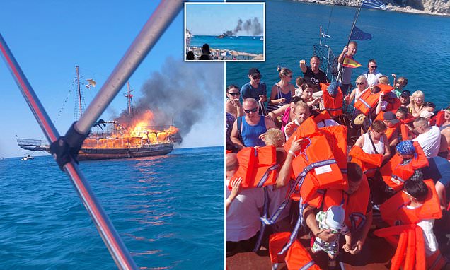 Dramatic moment tourists are rescued after abandoning Greek boat
