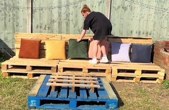 I can't afford garden furniture so made a seating area on a budget… we might end up with splinters in our bums though | The Sun