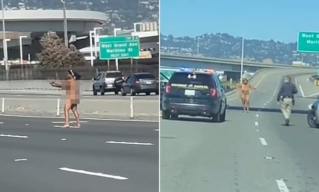 Moment NAKED woman opens fire on drivers