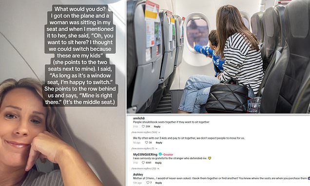 Passenger refuses to give up window seat for mom to be near children