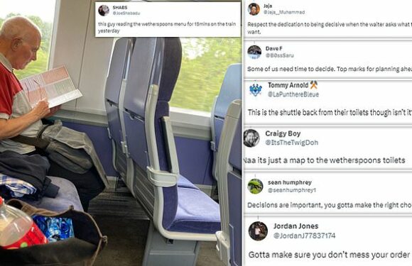Pub fan is spotted reading the Wetherspoons menu while on the train