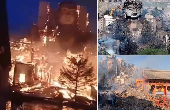 Shocking footage shows giant Buddha statue engulfed in flames in China
