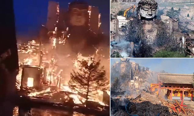 Shocking footage shows giant Buddha statue engulfed in flames in China