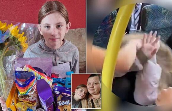 Sickening moment schoolgirl, 12, is beaten on bus by other pupils