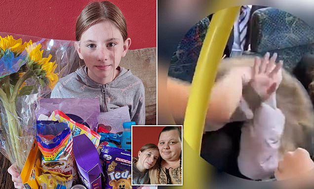 Sickening moment schoolgirl, 12, is beaten on bus by other pupils