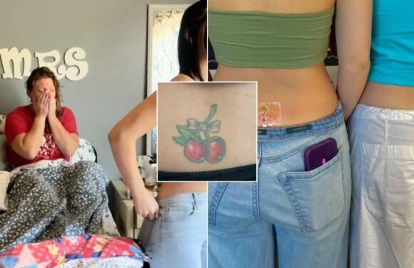 Sisters shock mum by copying her cherry 'tramp stamp': 'The family seal'