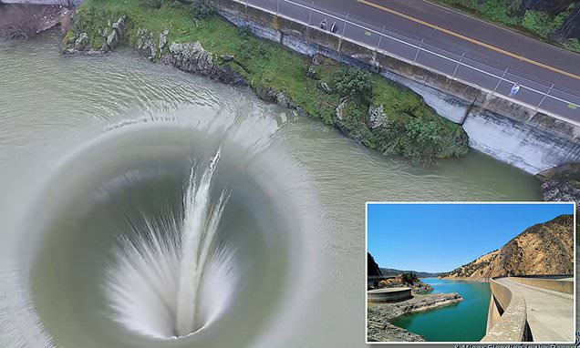 The Monticello Glory Hole! 75-feet wide funnel opens on Lake Berryessa