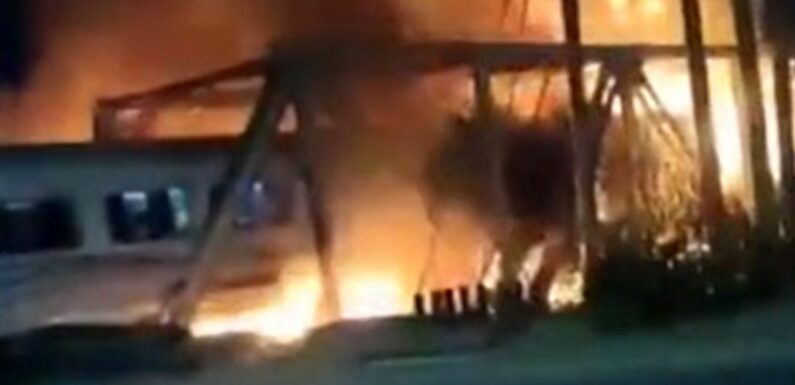 Train explodes into fireball after smashing into truck in horror crash