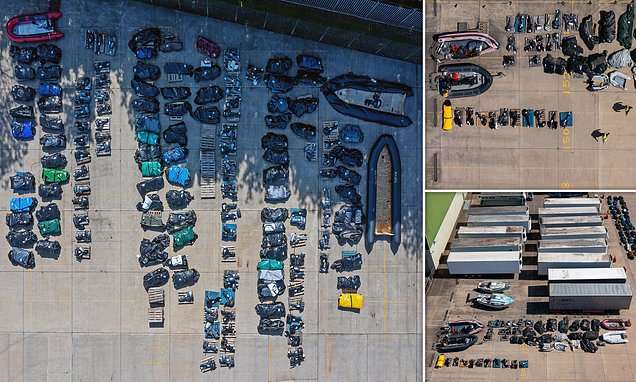 Aerial photos show dinghies laid out in Dover amid migrant crisis