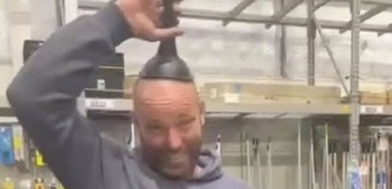 Bald bloke sticks toilet plunger on his head as joke – only for it to get stuck