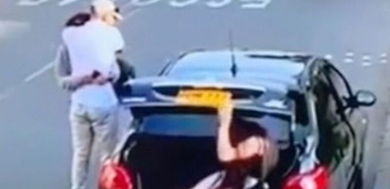 Bloke distracts girlfriend with flowers while ‘secret lover’ hides in car boot