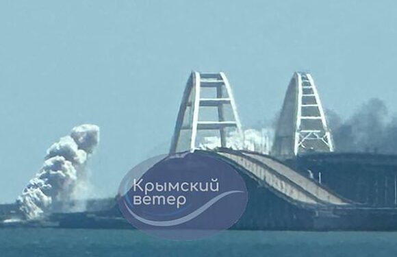 Dramatic moment smoke billows over Crimean bridge