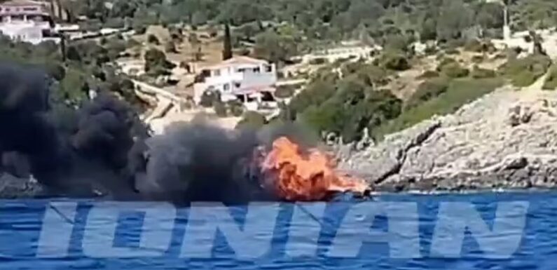 Five British tourists rescued from burning boat and one wounded after it erupted in flames off Greek island | The Sun
